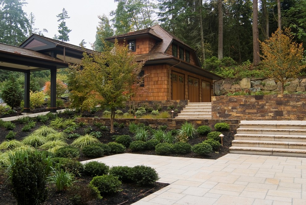 This is an example of a contemporary retaining wall landscape in Seattle.