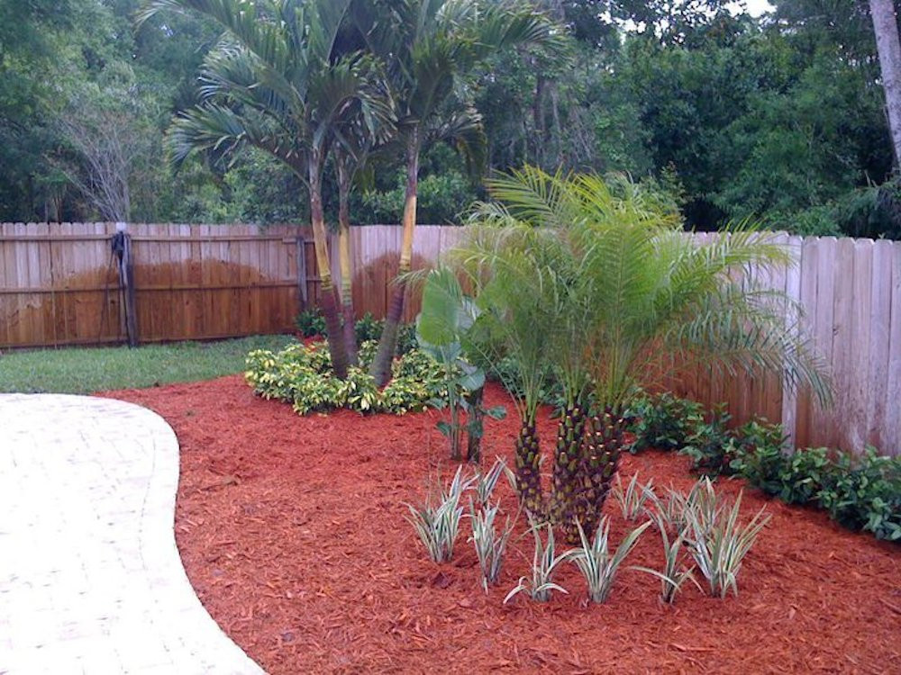 Image of Red mulch landscaping vegetable garden