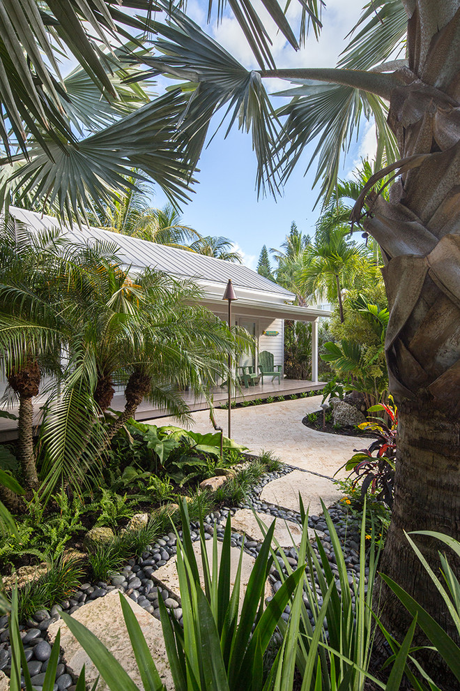 Immagine di un grande giardino tropicale nel cortile laterale