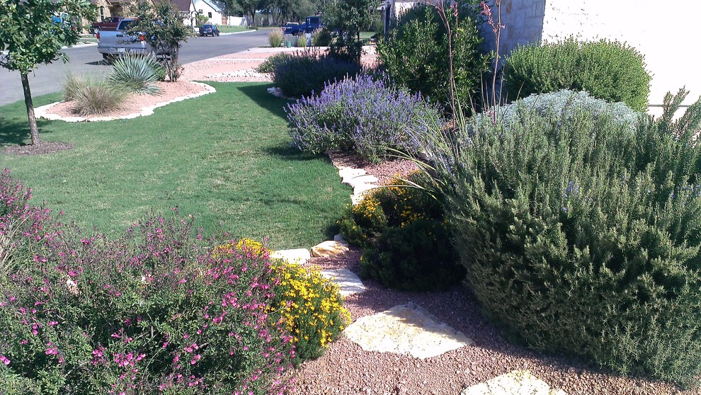 This is an example of a mid-sized traditional drought-tolerant and full sun front yard landscaping in Austin.