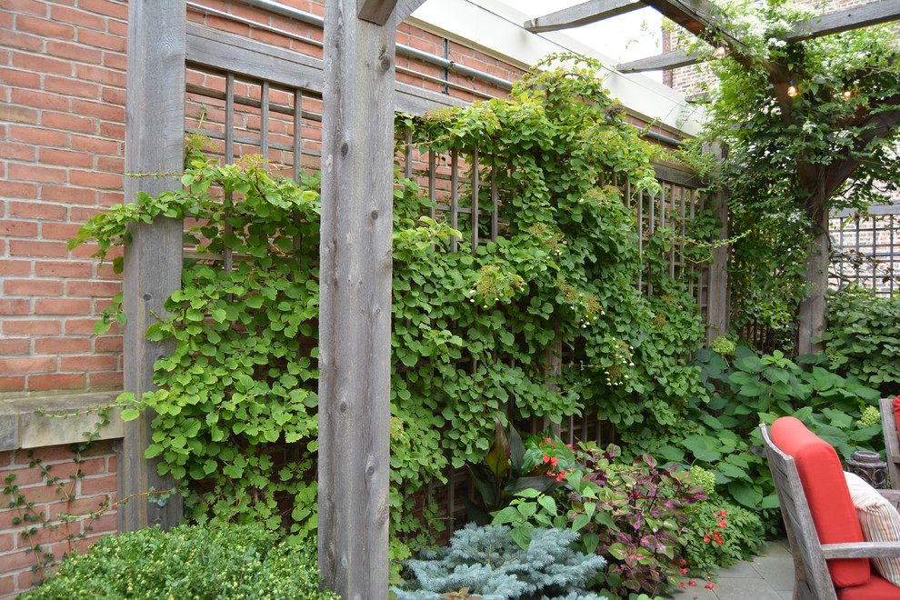 Esempio di un giardino stile americano esposto in pieno sole di medie dimensioni e in cortile in primavera con un ingresso o sentiero e pavimentazioni in cemento