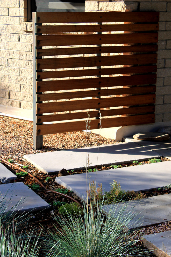 Immagine di un giardino xeriscape contemporaneo esposto a mezz'ombra di medie dimensioni e dietro casa con un ingresso o sentiero e ghiaia