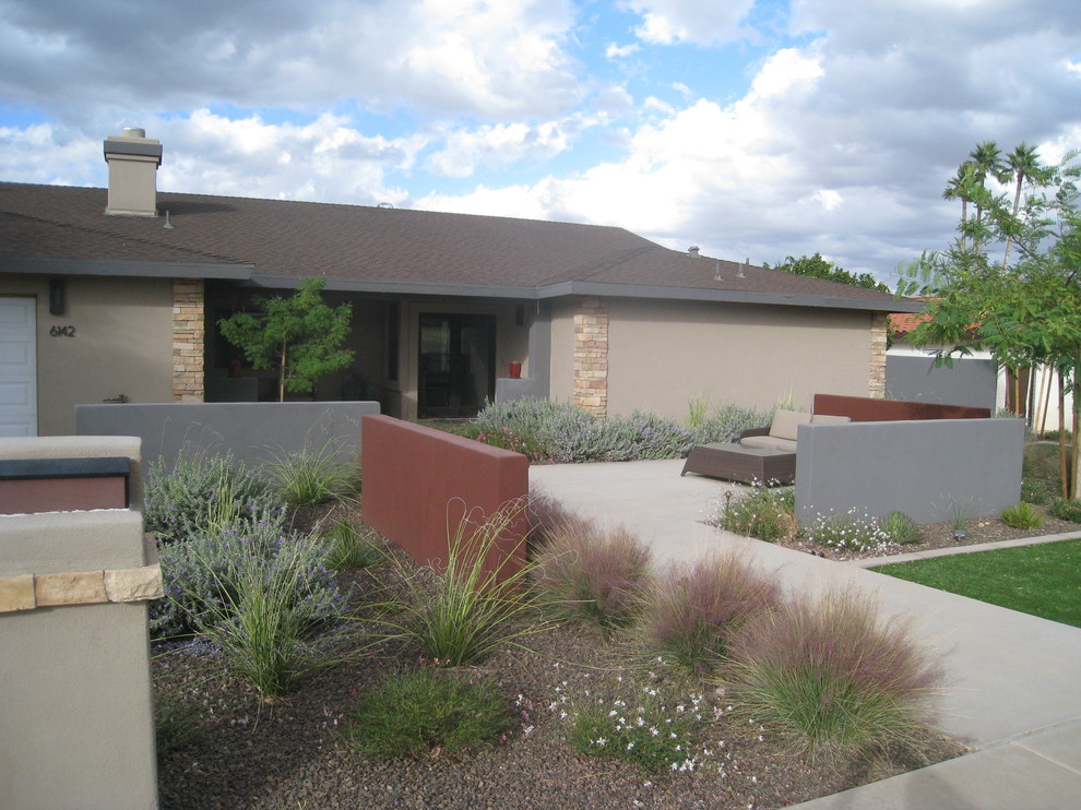 Contemporary front full sun garden in Phoenix with a garden path.