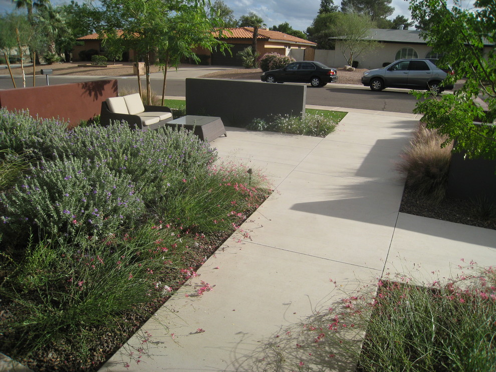 Cette photo montre un aménagement d'entrée ou allée de jardin avant tendance de taille moyenne avec une exposition ensoleillée.