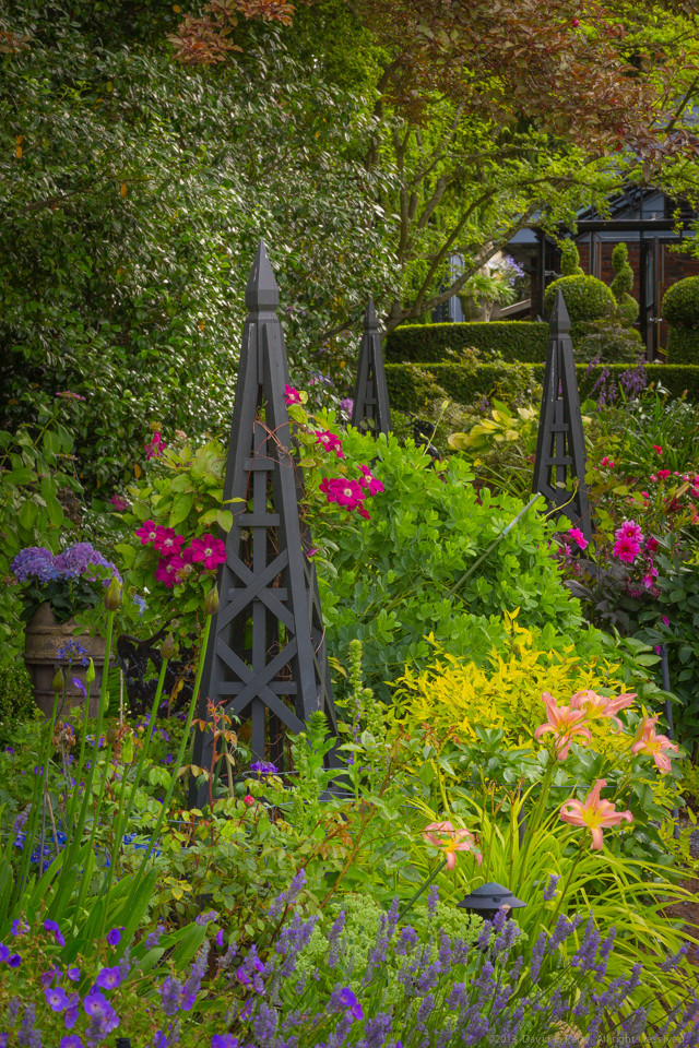 Geometrischer, Großer Klassischer Garten hinter dem Haus mit Pflastersteinen in Seattle