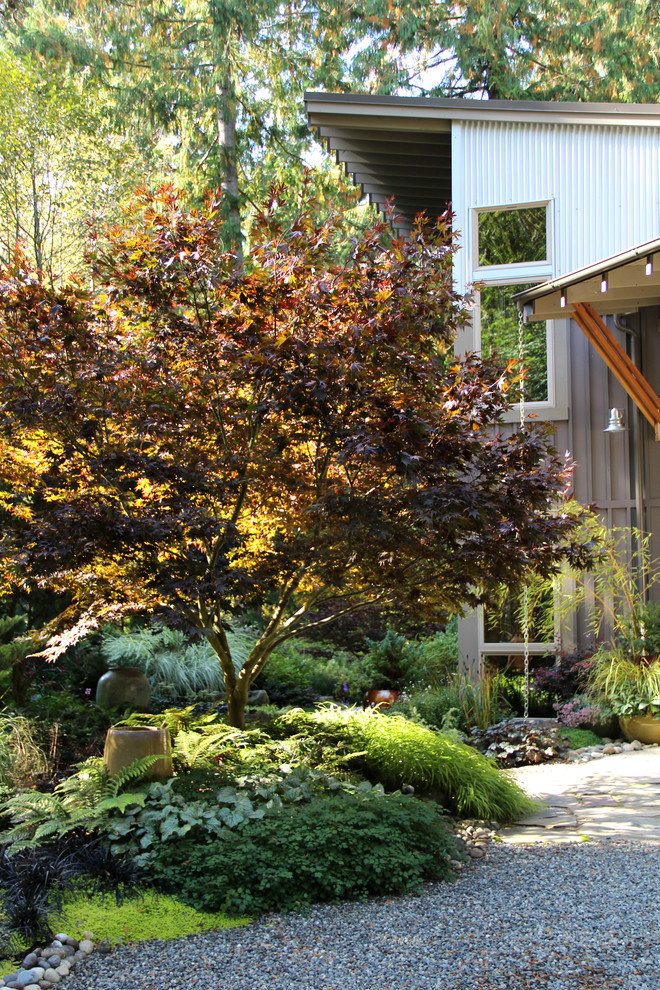 Photo of a contemporary gravel landscaping in Seattle for fall.