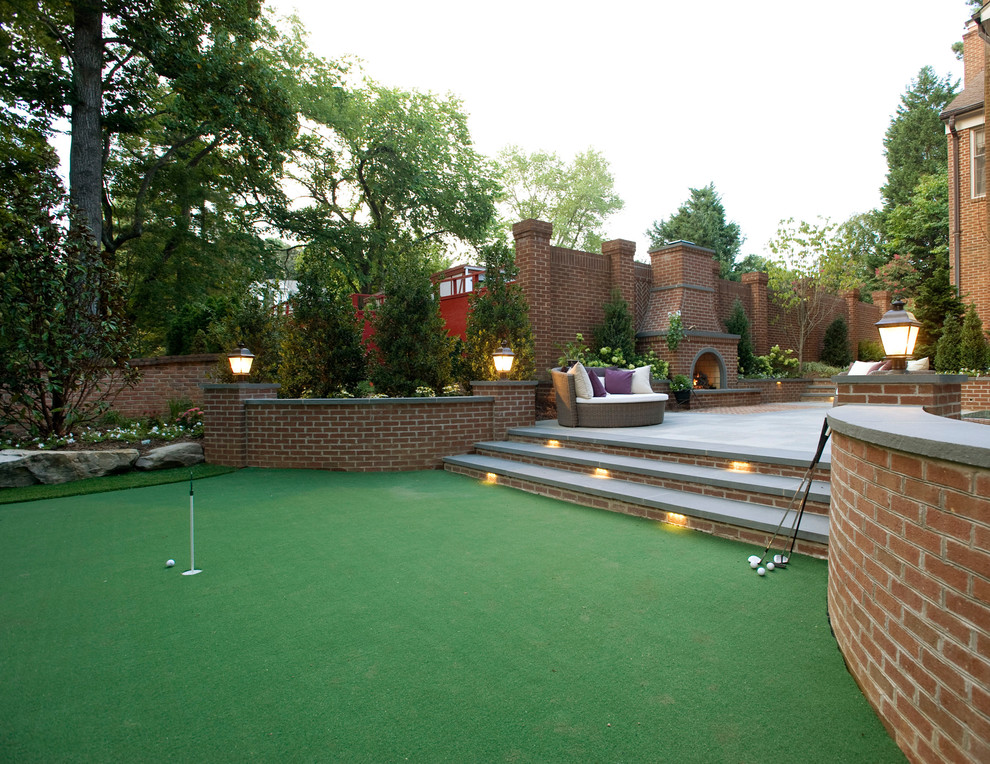 Classic back garden in DC Metro with an outdoor sport court.