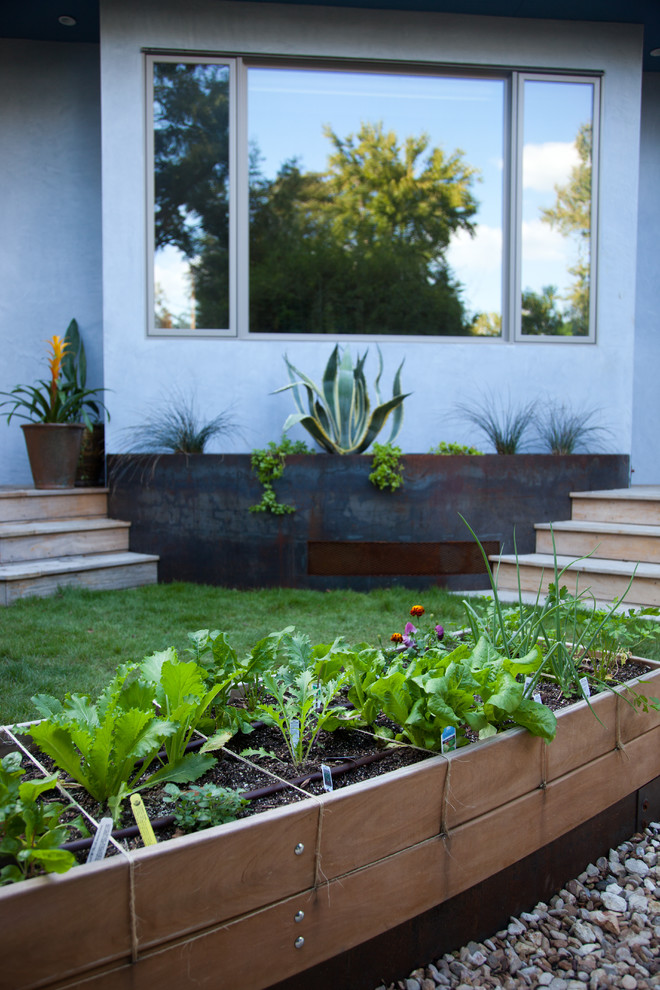 Idee per un orto in giardino esposto a mezz'ombra di medie dimensioni e davanti casa con pavimentazioni in cemento