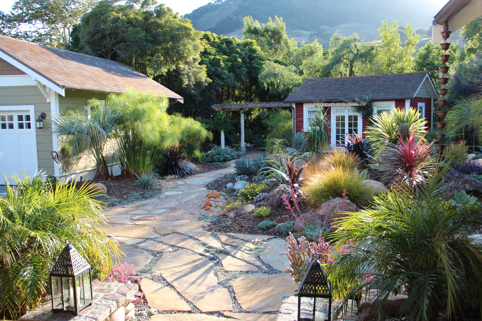 This is an example of a mediterranean drought-tolerant stone landscaping in San Luis Obispo.