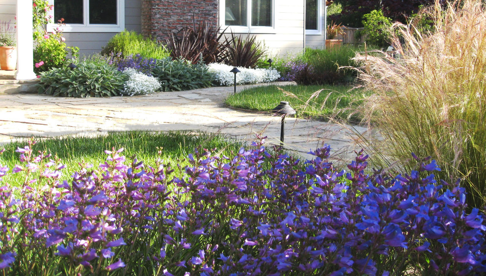 Ispirazione per un ampio giardino formale mediterraneo esposto in pieno sole davanti casa in autunno con pavimentazioni in pietra naturale