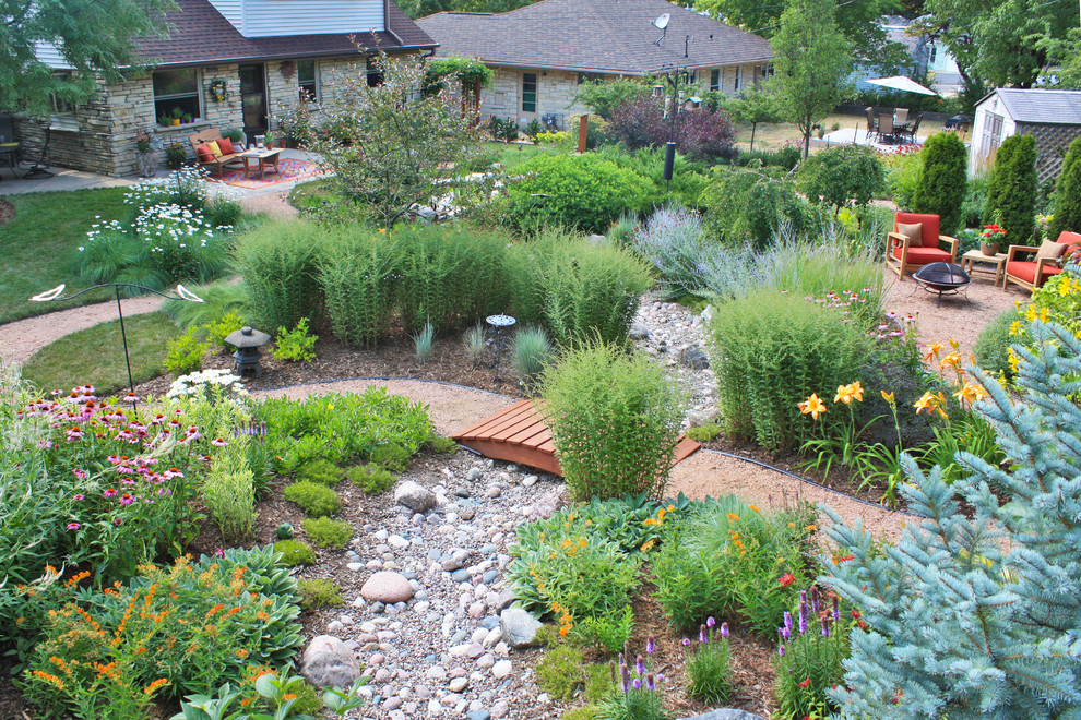 This is an example of a traditional backyard landscaping in Milwaukee.