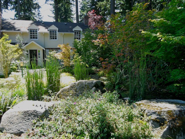 シアトルにある中くらいな、春のトラディショナルスタイルのおしゃれな庭 (庭への小道、半日向、コンクリート敷き	) の写真