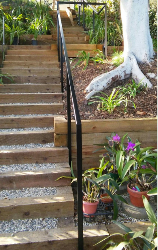 Foto di un giardino xeriscape contemporaneo esposto a mezz'ombra di medie dimensioni e dietro casa con un ingresso o sentiero e pacciame