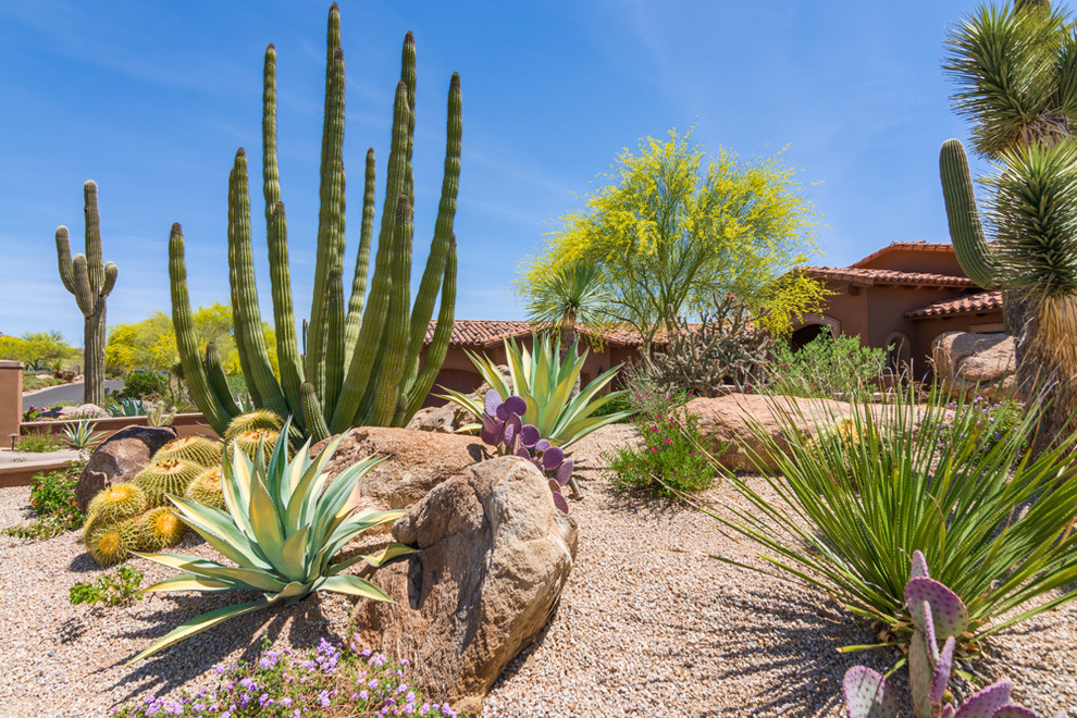 Inspiration for a small southwestern full sun front yard brick landscaping in Phoenix.