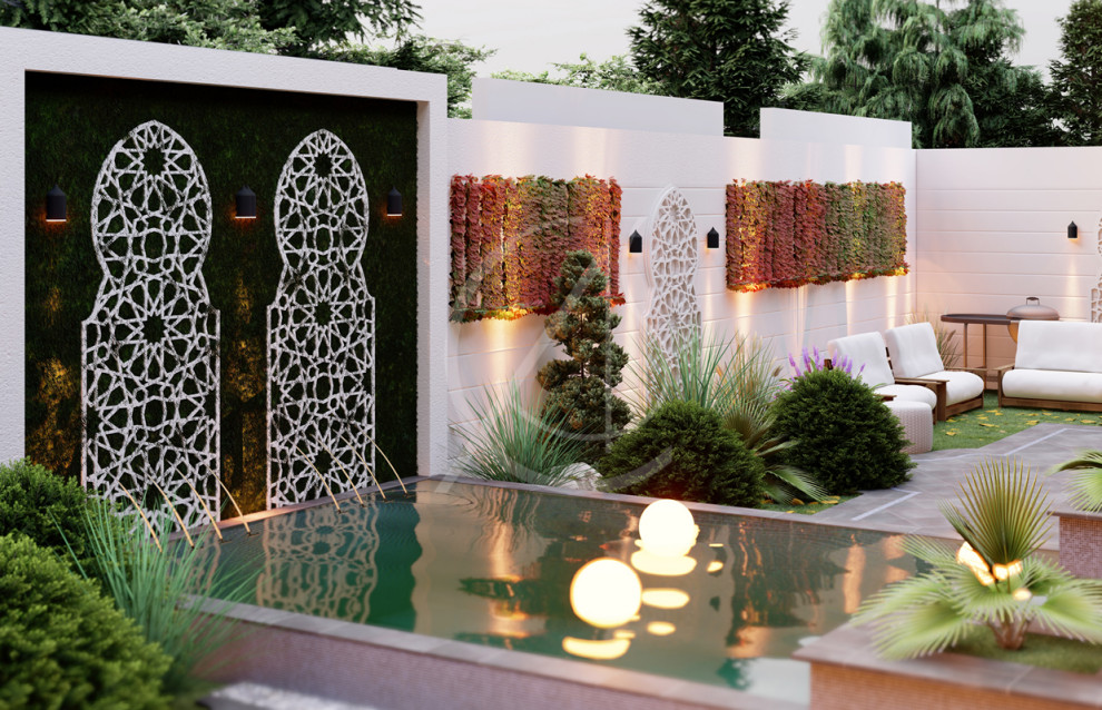 Idée de décoration pour un jardin avant minimaliste de taille moyenne avec une exposition partiellement ombragée et des pavés en pierre naturelle.
