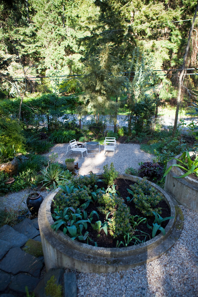 Foto di un giardino contemporaneo dietro casa con ghiaia