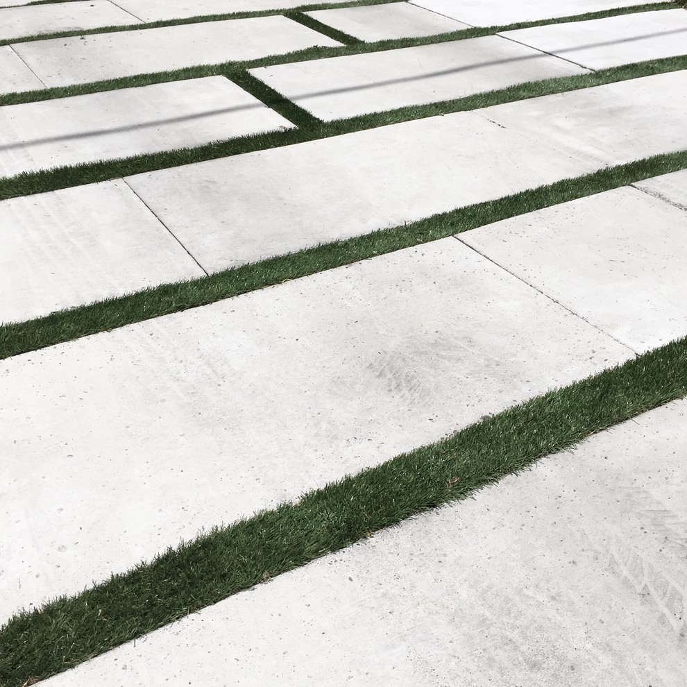Esempio di un vialetto d'ingresso minimalista esposto a mezz'ombra di medie dimensioni e davanti casa con pavimentazioni in cemento