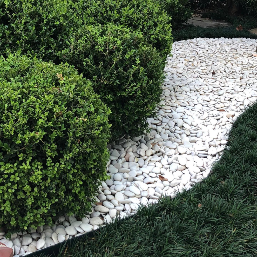 Inspiration for a small contemporary front formal garden in Houston with a rockery and gravel.