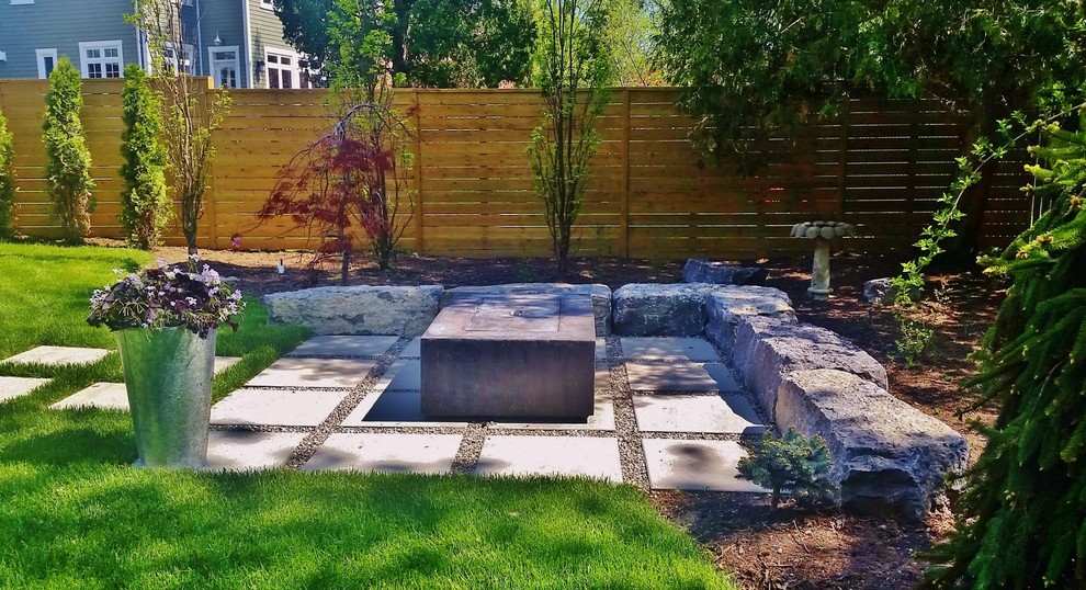 Modern fire pit, multilevel deck, stepping stones GTA Modern