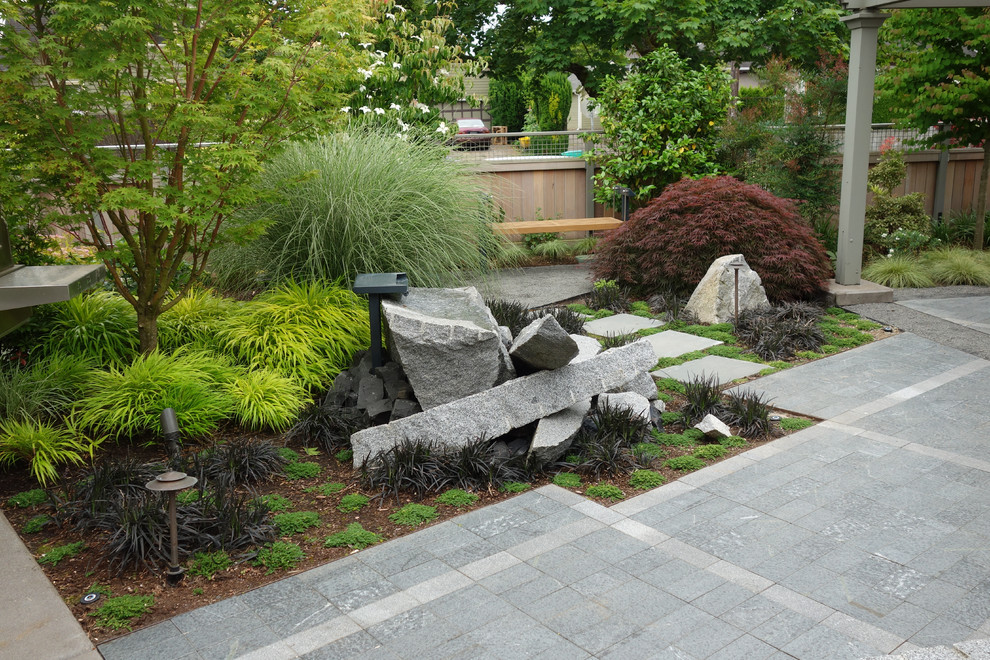 Inspiration for a mid-sized industrial shade backyard concrete paver formal garden in Portland for summer.