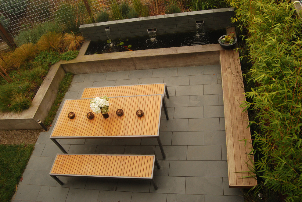 Medium sized modern back formal garden in San Francisco with a water feature.