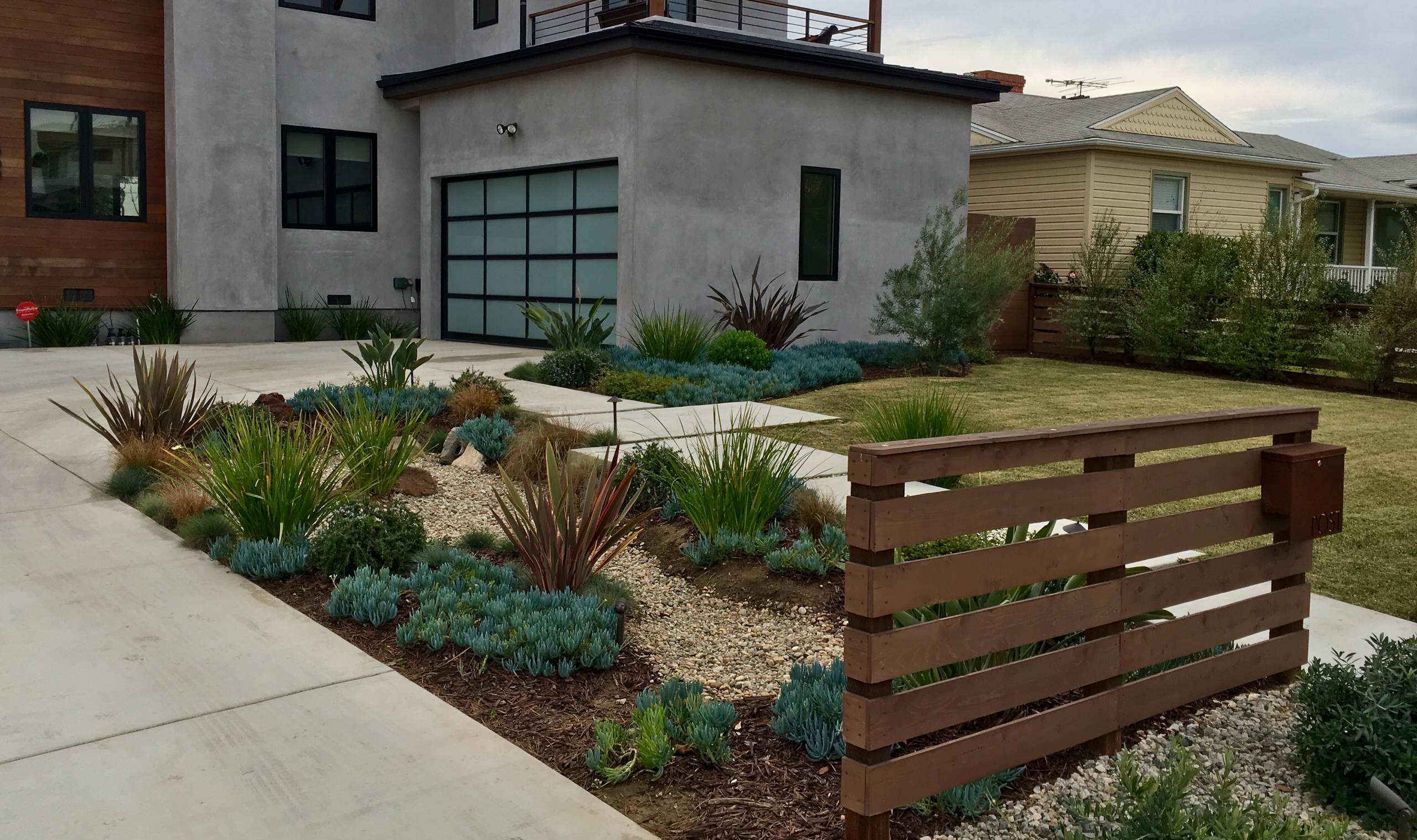 Modern Rain Garden Driveway Modern Landscape Los Angeles By Gravel And Green Houzz - Low Maintenance Modern Garden Design Front Of House