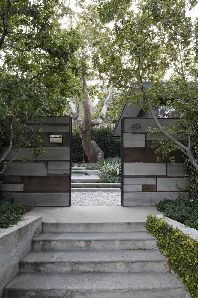 ロサンゼルスにある小さなミッドセンチュリースタイルのおしゃれな前庭 (庭への小道、日陰) の写真