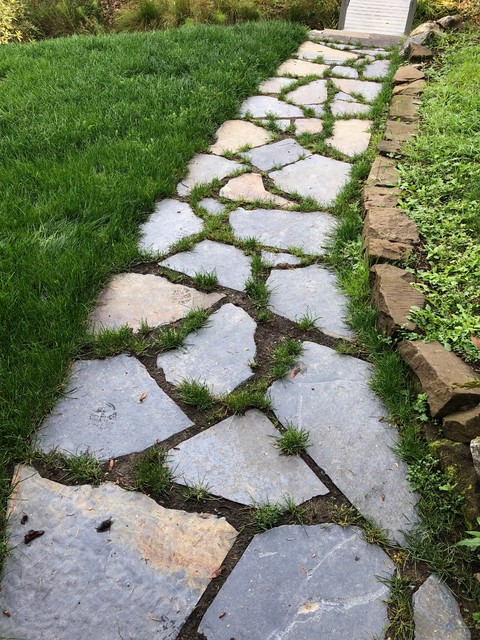 Natural flagstone pathway and manor stone steps - Transitional - Garden ...