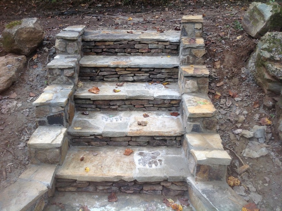 Natural Stone Patio, Steps and Firepit Rustic Landscape Atlanta