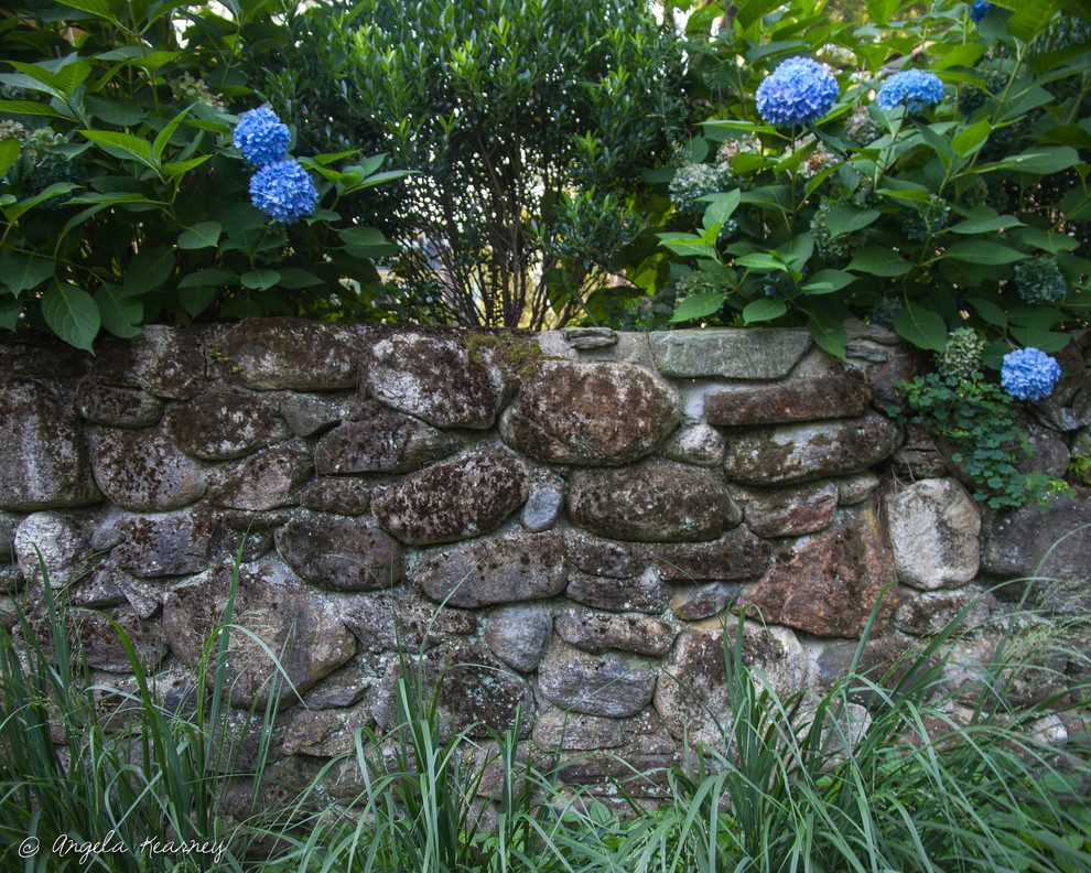 Imagen de jardín marinero de tamaño medio en verano en ladera con muro de contención y exposición total al sol