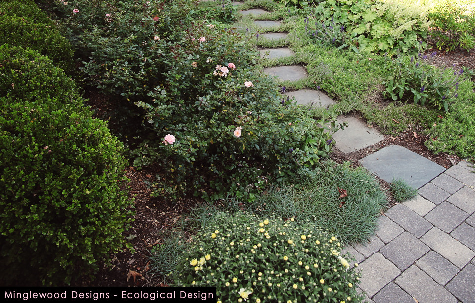 Inspiration for a mid-sized eclectic shade backyard stone landscaping in Boston for summer.