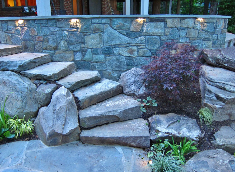 Night View Of Stone Slab Steps Fitted Into Curving Wall Rustic Landscape Dc Metro By The Art Of Landscape Houzz