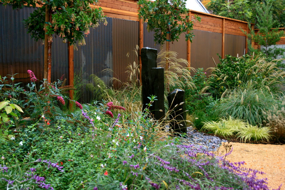 Идея дизайна: засухоустойчивый сад на заднем дворе в современном стиле