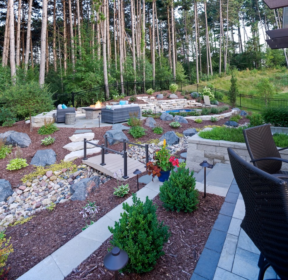 Imagen de jardín de secano minimalista grande en verano en patio trasero