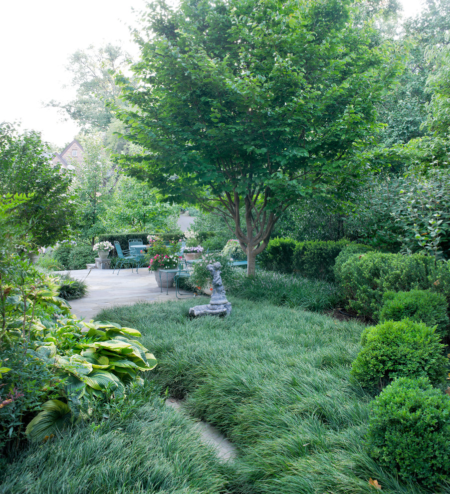 Cette photo montre un jardin à la française arrière chic.