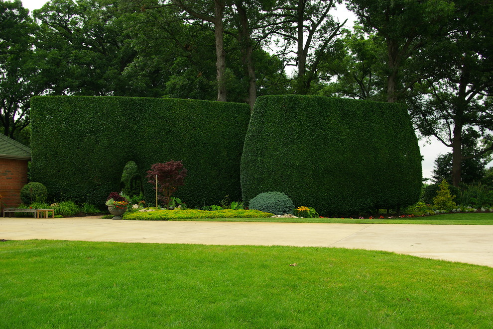 Immagine di un grande giardino tradizionale esposto a mezz'ombra nel cortile laterale in estate