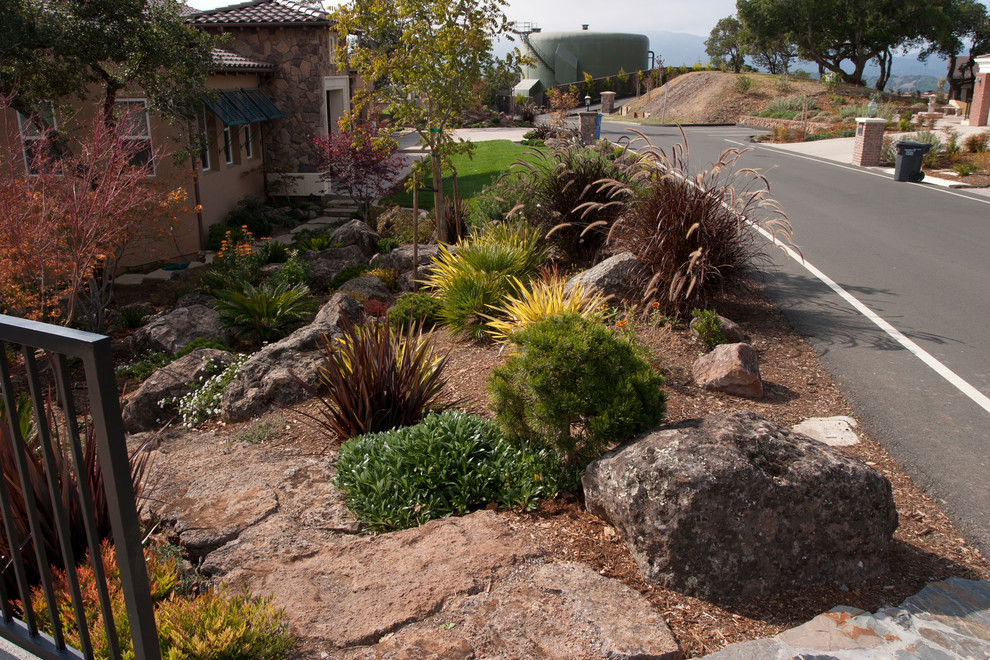 Inspiration for a medium sized world-inspired front garden in San Francisco with a pond and natural stone paving.