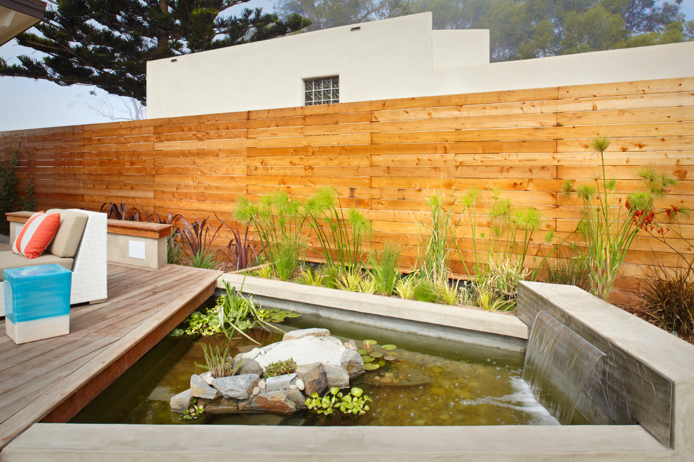 Idée de décoration pour un jardin design avec un point d'eau.