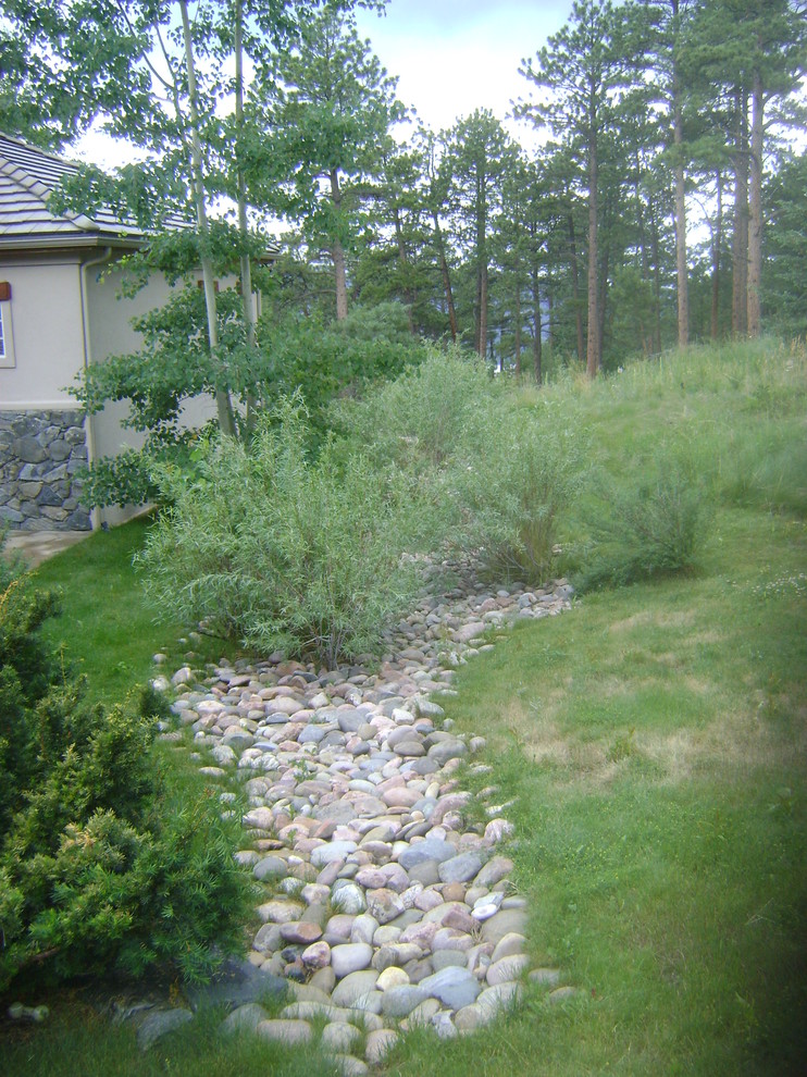Design ideas for a large traditional drought-tolerant and full sun side yard gravel garden path in Denver for spring.