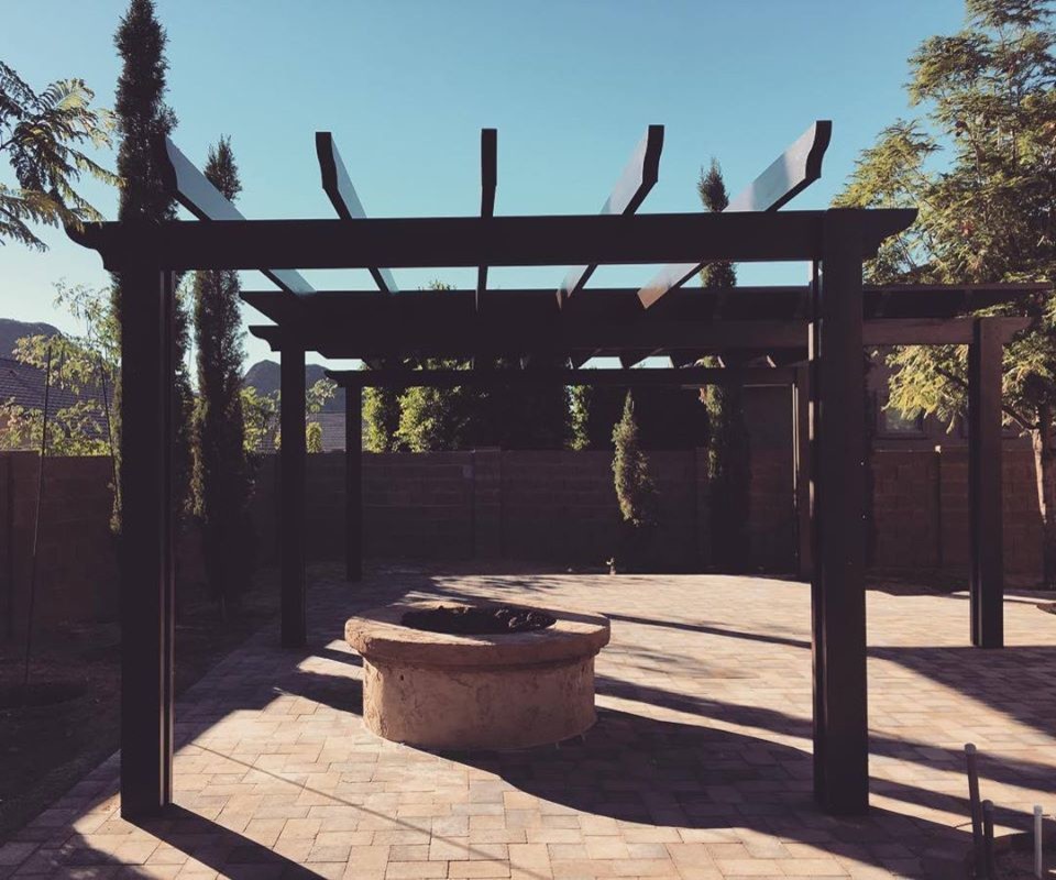 Open Rafter pergola combined with Lattice pergola Rustic Landscape