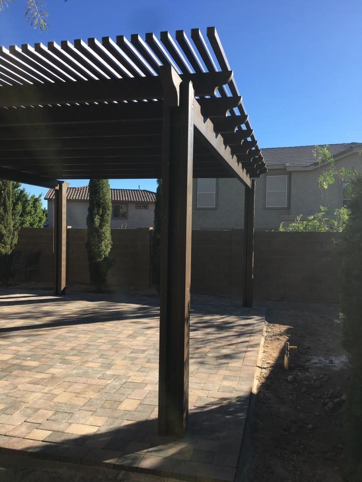 Open Rafter pergola combined with Lattice pergola Rustic Landscape