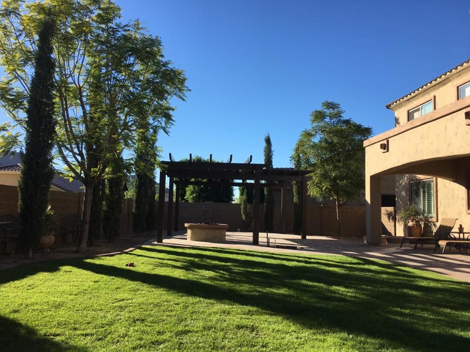 Open Rafter pergola combined with Lattice pergola Rustic Landscape