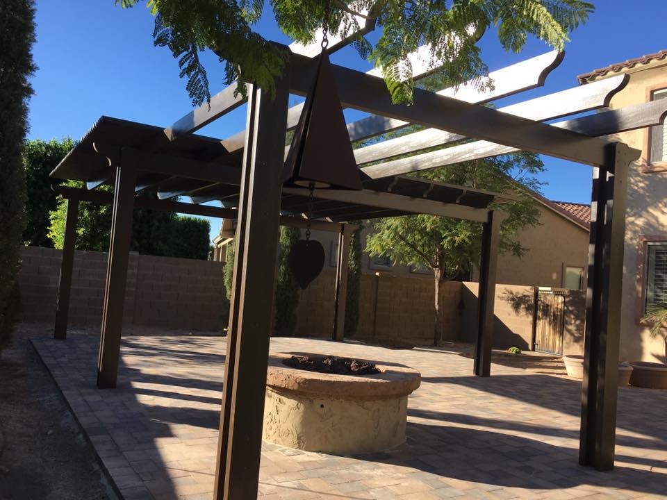 Open Rafter pergola combined with Lattice pergola Rustic Landscape Phoenix by AZ Patio