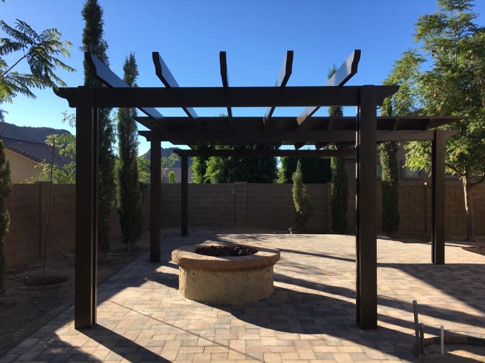 Open Rafter pergola combined with Lattice pergola Rustic Landscape