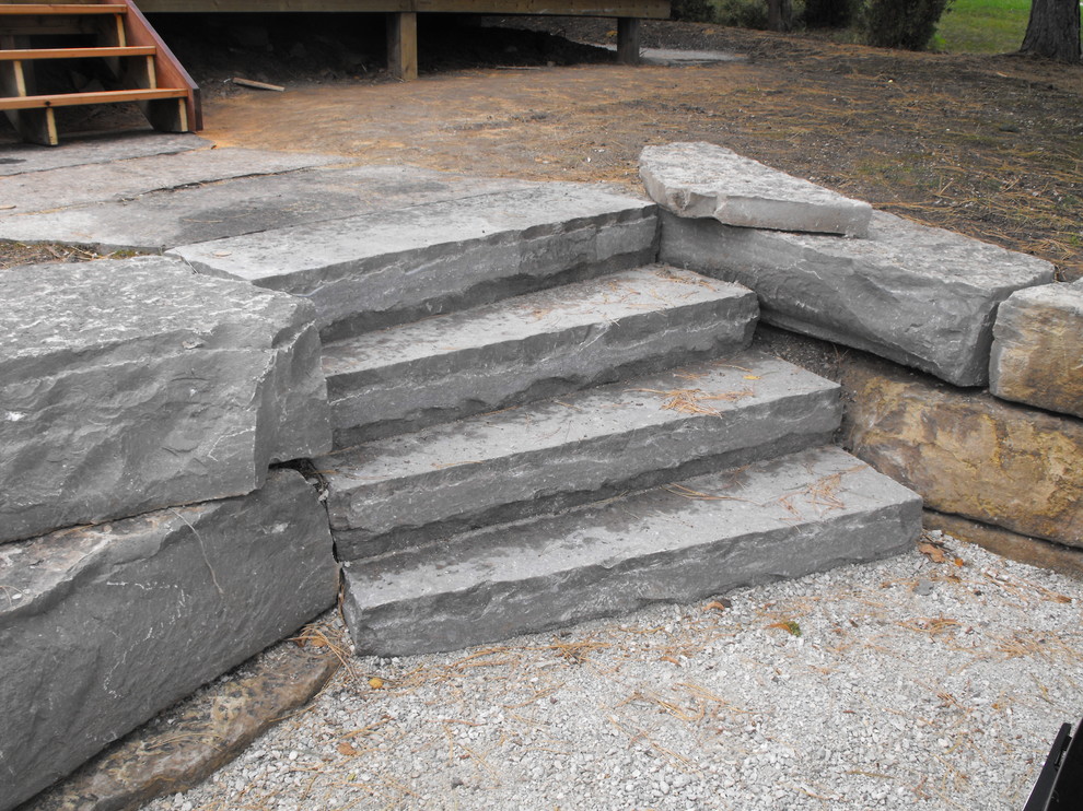 Orillia Flamed Natural Stone Steps Rustic Landscape Toronto by