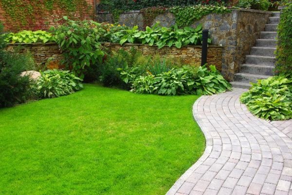 Photo of a mid-sized backyard stone garden path in Other.