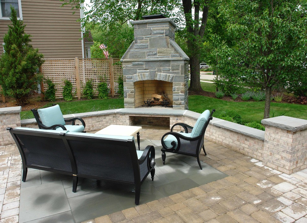 Outdoor Fireplace Living Area Contemporary Patio Chicago by