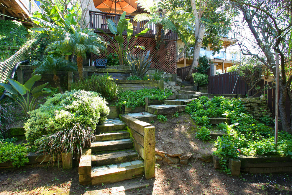 Klassischer Garten hinter dem Haus in Orange County