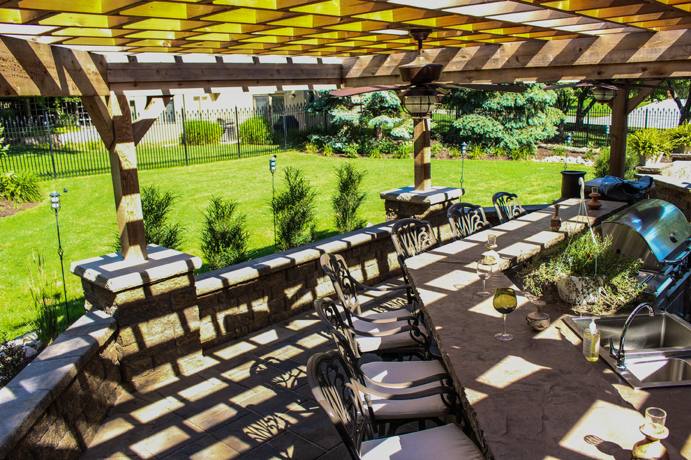Overview of Outdoor Kitchen with Foundation Wall and Paver Patio