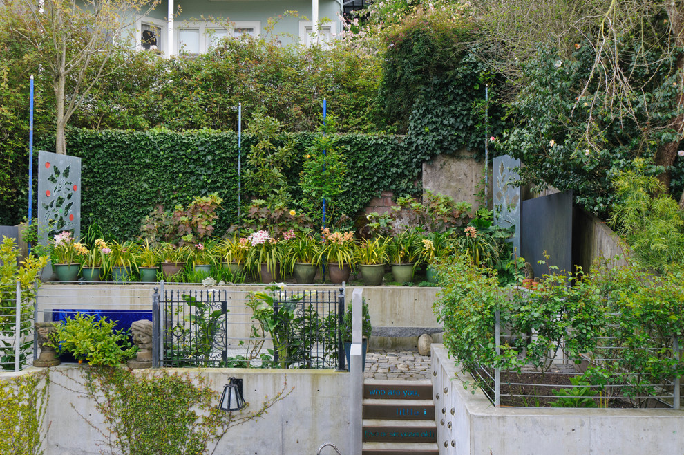 Immagine di un giardino eclettico con un giardino in vaso